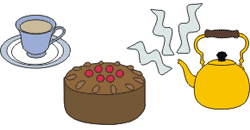 illustration of cake teapot and mug